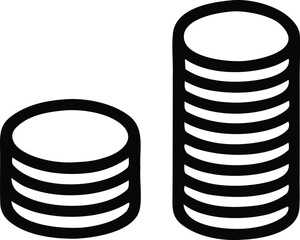 Two stacks of stylized coins one shorter and one taller rendered as bold black outlines on a white background symbolizing wealth and finance