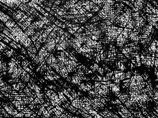 Abstract black and white texture with chaotic brush strokes on canvas creating a lively artwork