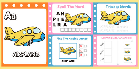 worksheets pack for kids an airplane vector. design airplane illustration
