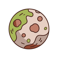 Fototapeta premium Mars planet icon with rusty red craters and green patches 
