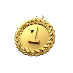 Golden First Place Medal with Laurel Wreath - 3D Render