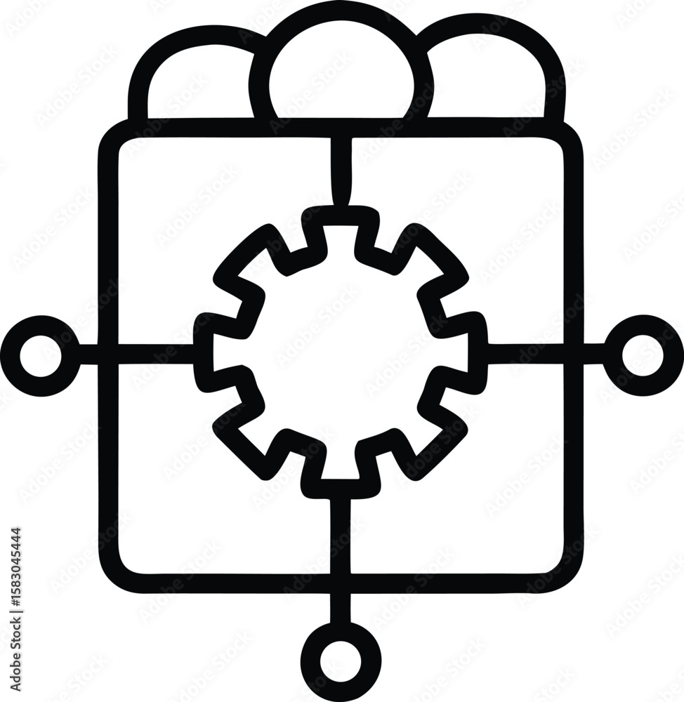 Poster abstract geometric symbol representing interconnectedness and a central core element with radiating 