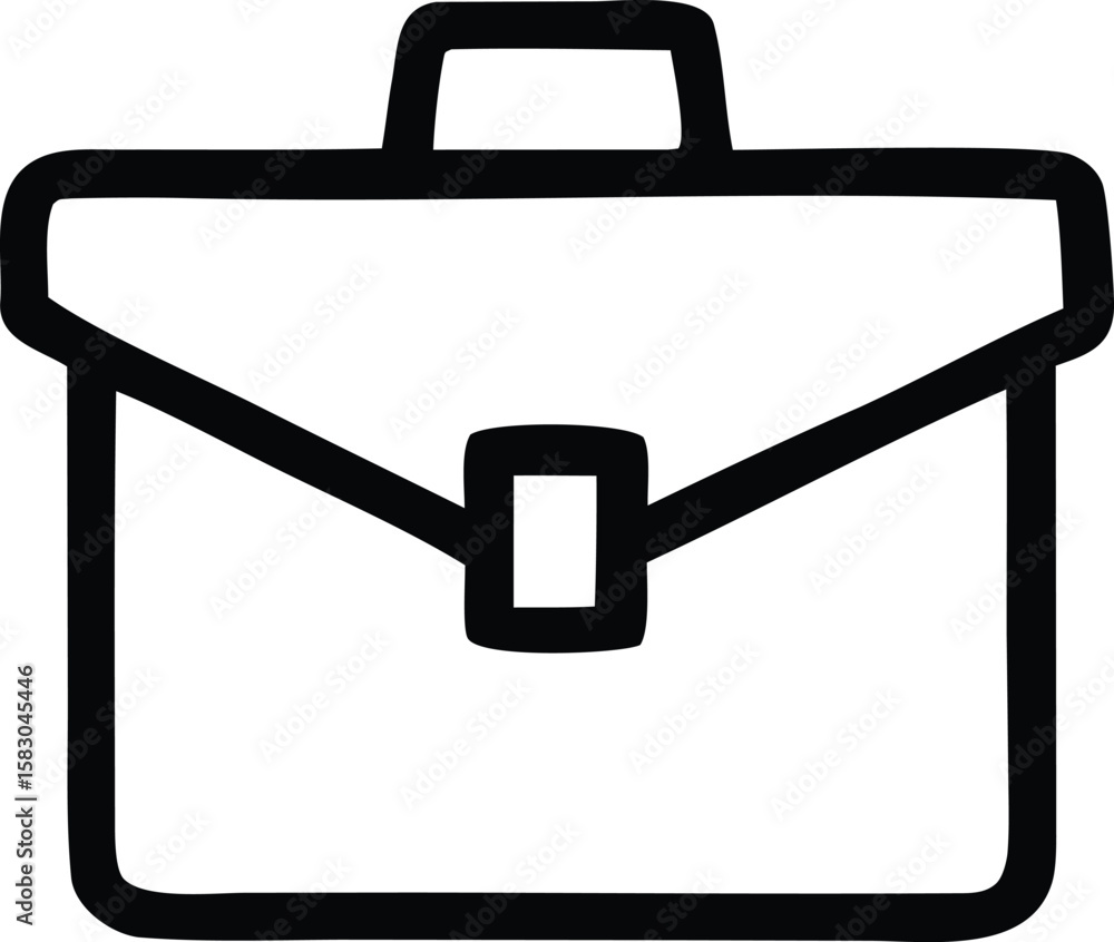 Poster a simple black outline drawing of a classic briefcase with a handle and a central clasp perfect for 