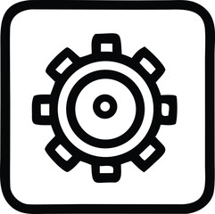 Obraz premium Simple black and white outline icon of a gear with concentric circles inside a rounded square border