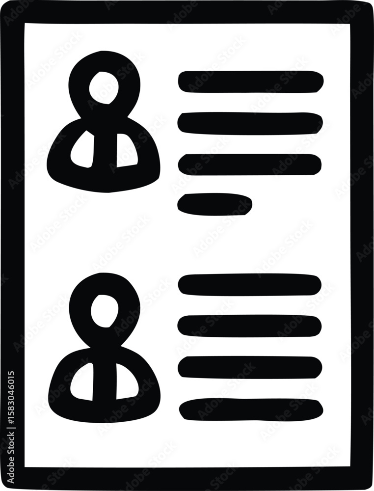 Poster simple black and white icon representing two user profiles with associated textual information or da