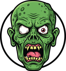 Zombie, green head, scary, horror, cartoon, undead, monster, creepy, comic, face, illustration, vector, scream, Halloween, spooky, angry, nightmare, evil, grotesque, diseased, infection, fear