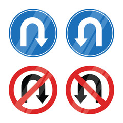 U-Turn and No U-Turn Road Sign Vector Illustration