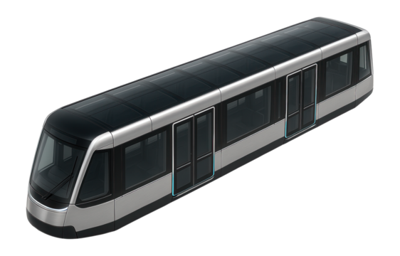 Low-floor tram with an expansive glass roof and minimalist design