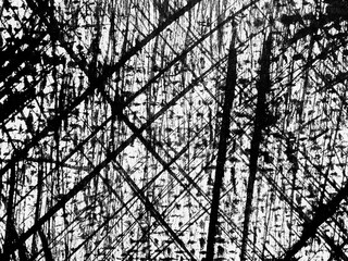 Artistic black and white abstract texture with intersecting lines and patterns created through...