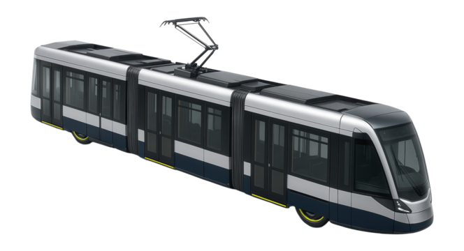 Low-floor tram with a modular design and contrasting color highlights