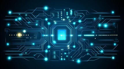 Obraz premium Futuristic Digital Circuitry with Glowing Nodes and Electronic Networks in a High-Tech Environment