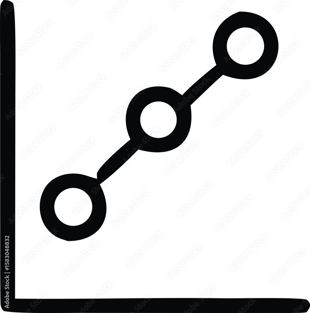 Fototapete simple black line drawing of a graph with three circular data points connected by a diagonal line on