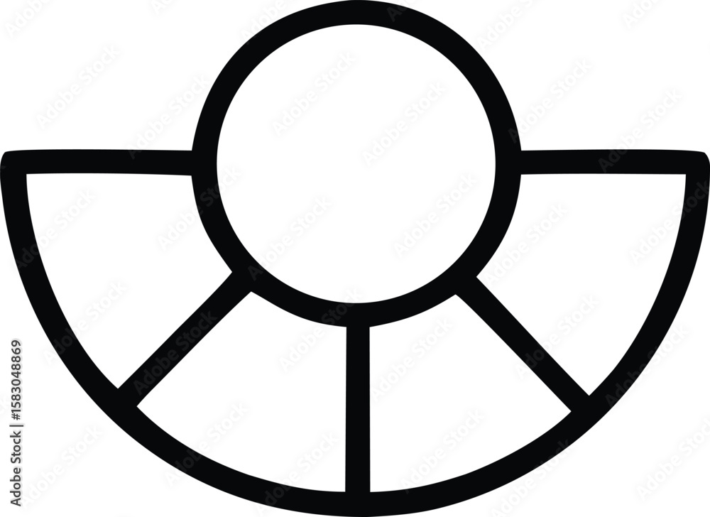 Poster abstract geometric symbol featuring a central circle with radiating segmented lines forming a fan li