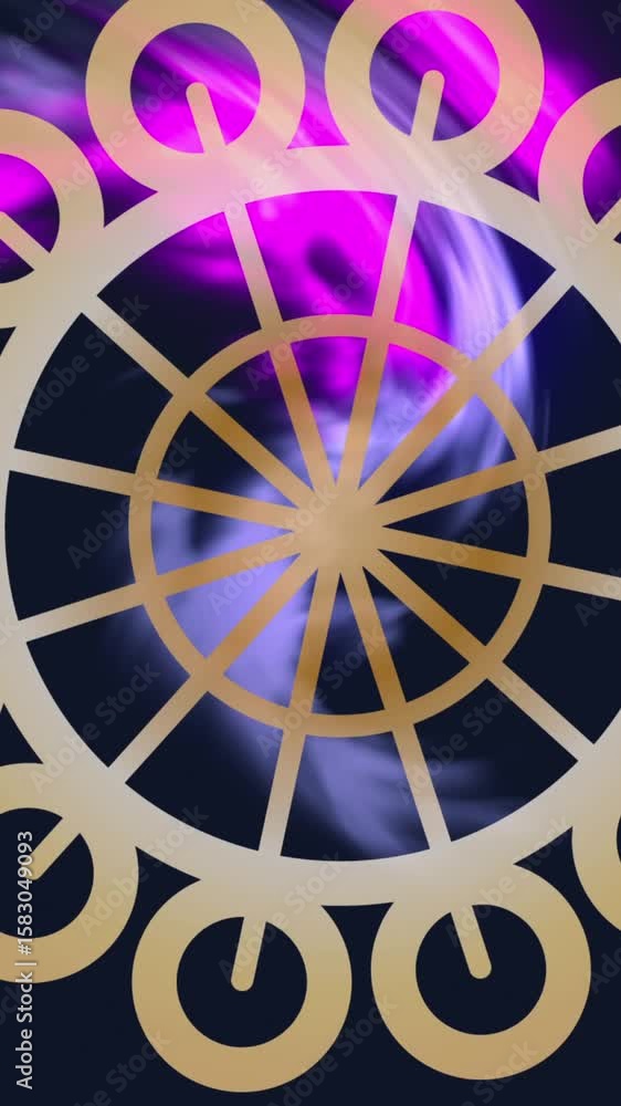Poster animation of circular vector with multicolored wave abstract pattern moving against black background