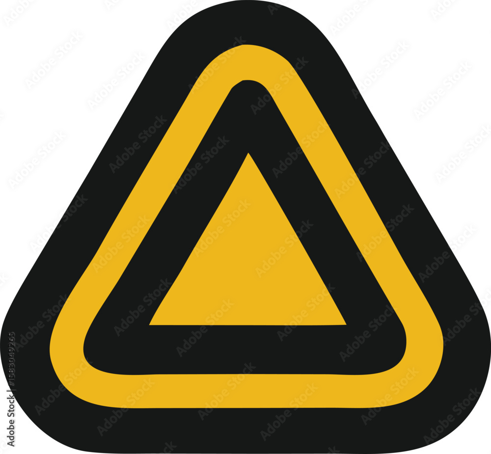 Poster a striking abstract geometric design featuring a central yellow triangle surrounded by concentric bl