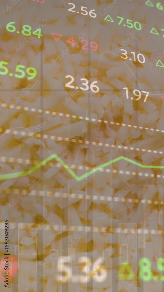 Poster animation of financial data processing over light background