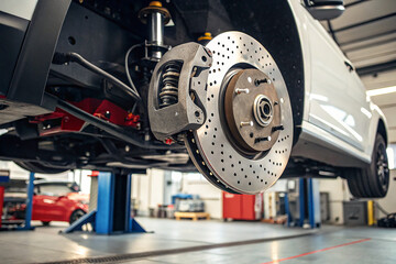 a close-up view of a car brake assembly