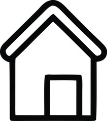 Simple black outline of a house with a pitched roof and a rectangular door on a white background