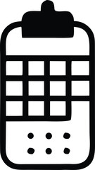 Stylized black and white icon of a smartphone with a grid and dots representing technology and communication