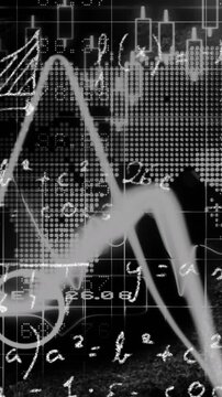 This video features mathematical formulae appearing on a black and white background