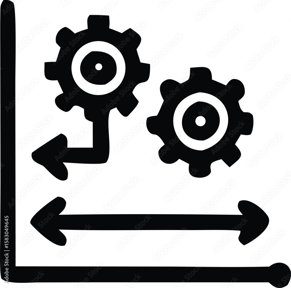 Poster abstract representation of interconnected gears and directional arrows on a graph symbolizing proces