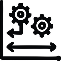 Abstract representation of interconnected gears and directional arrows on a graph symbolizing process flow and mechanical systems