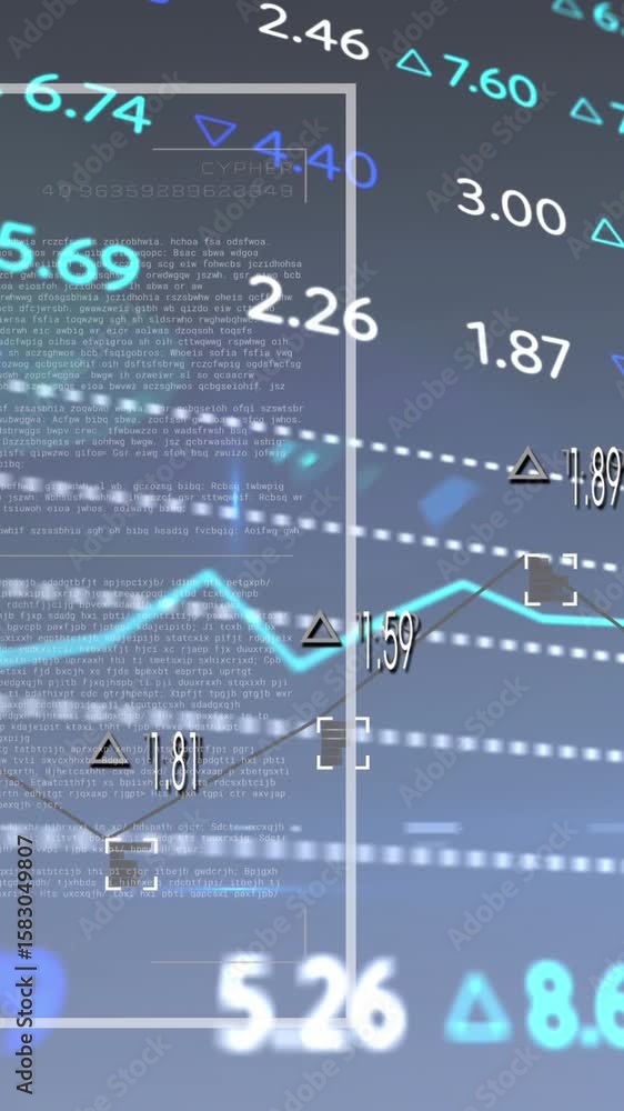 Poster animation of multiple graphs with changing numbers and trading board over black background