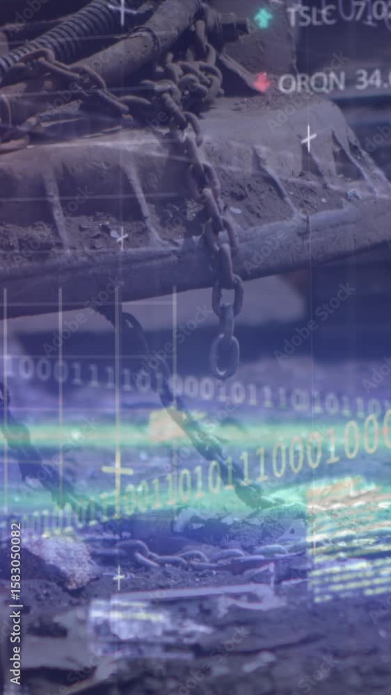 Poster animation of data processing over cityscape