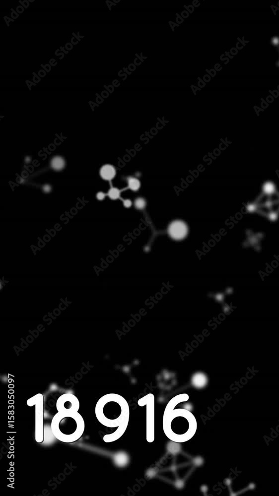Aufkleber digital animation of increasing numbers over molecular structures floating against black background