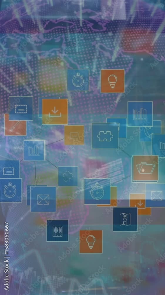 Poster animation of networks of connections with social media notifications over woman using smartphone