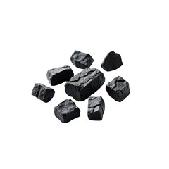 Dark, Cracked Coal Pieces on Transparent Background