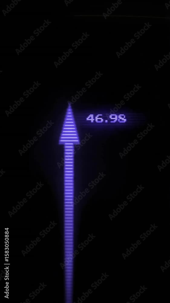 Poster purple arrows and numerical data animation on dark background
