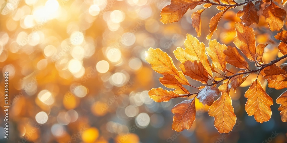 Poster autumn oak leaves background for text overlay generative ai