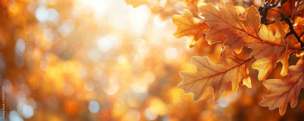 Poster autumn oak leaves background for text overlay generative ai