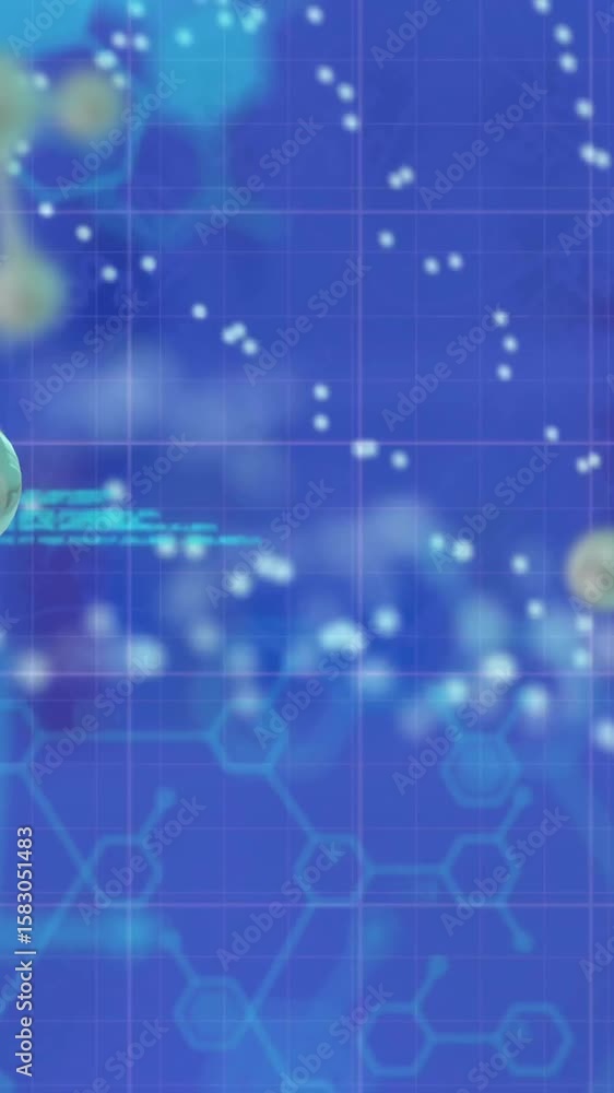 Poster animation of floating molecules and data processing over dna strand