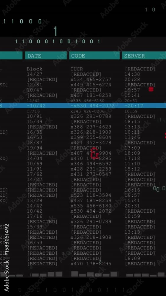 Aufkleber animation of digital data processing over screen on dark background