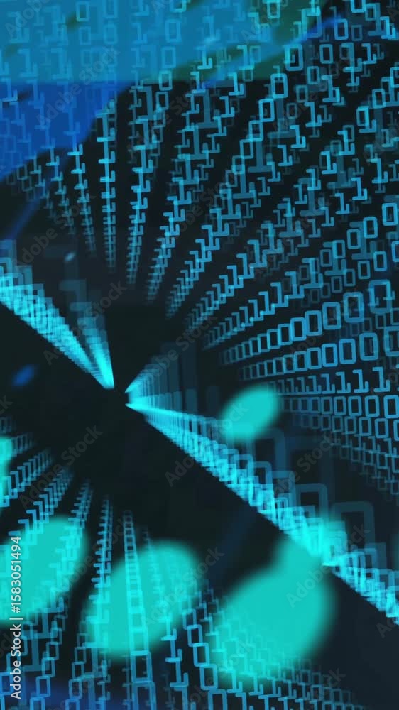 Poster animation of data processing with world map on black background