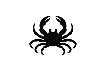Striking Black Crab Illustration with Prominent Claws and Legs on White Background Perfect for Coastal Designs and Nautical Themes silhouette bold crab