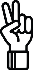 Obraz premium Simple black outline of a hand displaying the victory or peace sign with two fingers raised against a white background