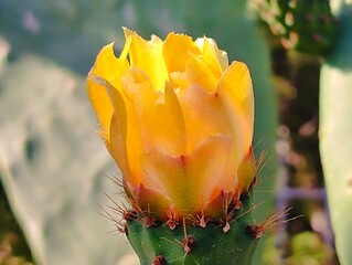 Beautiful yellow cactus flowers blooming prickly pear nature background poster high quality resolution hd 8k closeup wallpaper banner photography image photo