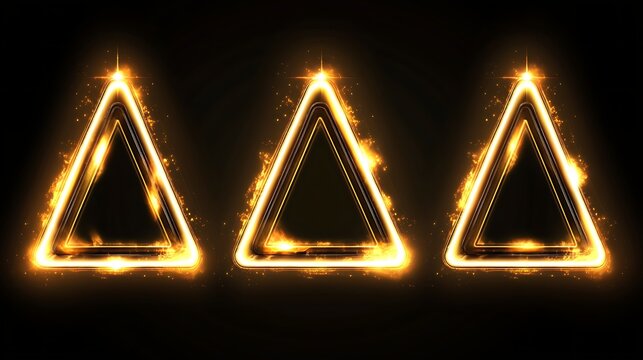 Three glowing triangles on black background