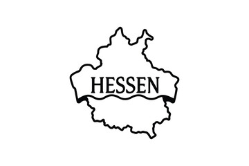 Detailed Map of Hessen Germany with Decorative Banner and Bold Lettering in Black and White Silhouette detailed map Hessen Germany presented striking