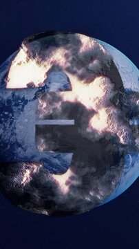 Animation of euro currency sign data processing over globe