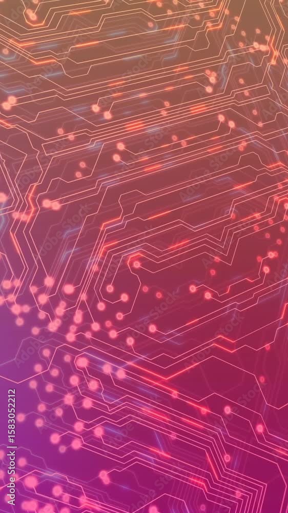 Aufkleber glowing pathways and nodes on circuit board, technology animation