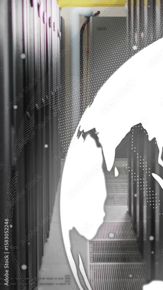 Poster Globe and data processing animation over server racks in data center