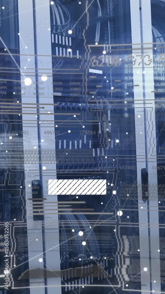 Poster animation showcases data processing in a server room network.