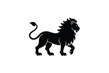 Majestic Lion Walking Forward in Black Silhouette Against White Background Depicting Power and Strength in Animal Kingdom a Regal Feline silhouette black