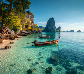 Scenic Phuket landscape.Seascape and paradisiacal idyllic beach. Scenery Thailand sea and island .Adventures and exotic travel concept