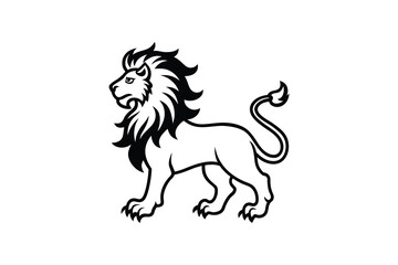 Majestic Lion Depicted in a Bold Silhouette Style Standing Proudly with a Regal Mane and Curled Tail on a White Background silhouette