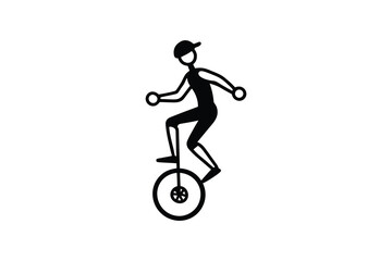 A Minimalist Silhouette of a Person Riding a Unicycle with a Cap and Relaxed Posture on White Background silhouette This image features